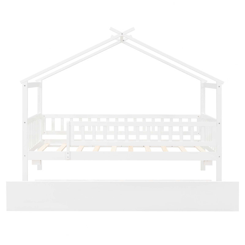 Lit en bois avec lit gigogne simple, Lit simple, Blanc