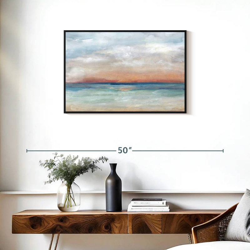Scène sereine, paysage lumineux, 31 po x 21 po, Cadre flottant noir