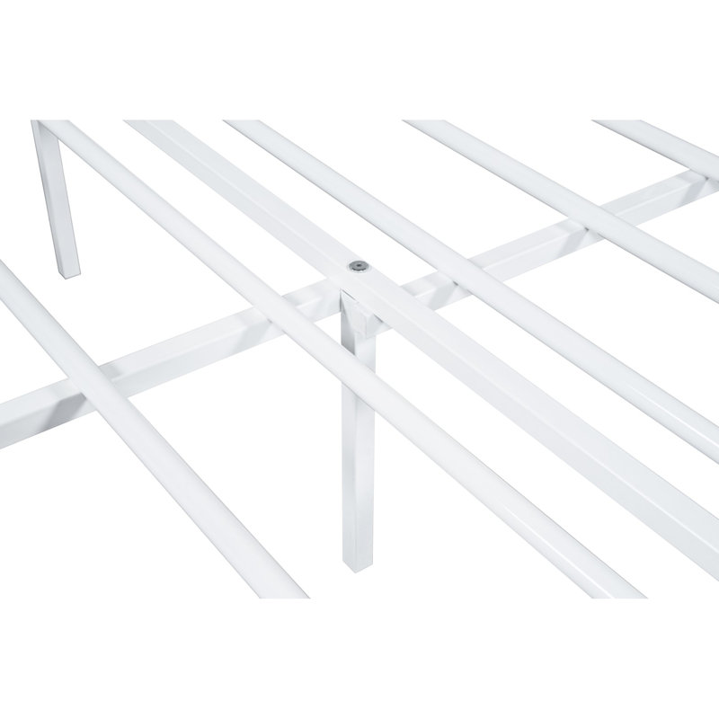 Lit double en métal avec teinte blanche contemporaine, prêt pour le matelas pour lit de chambre à coucher