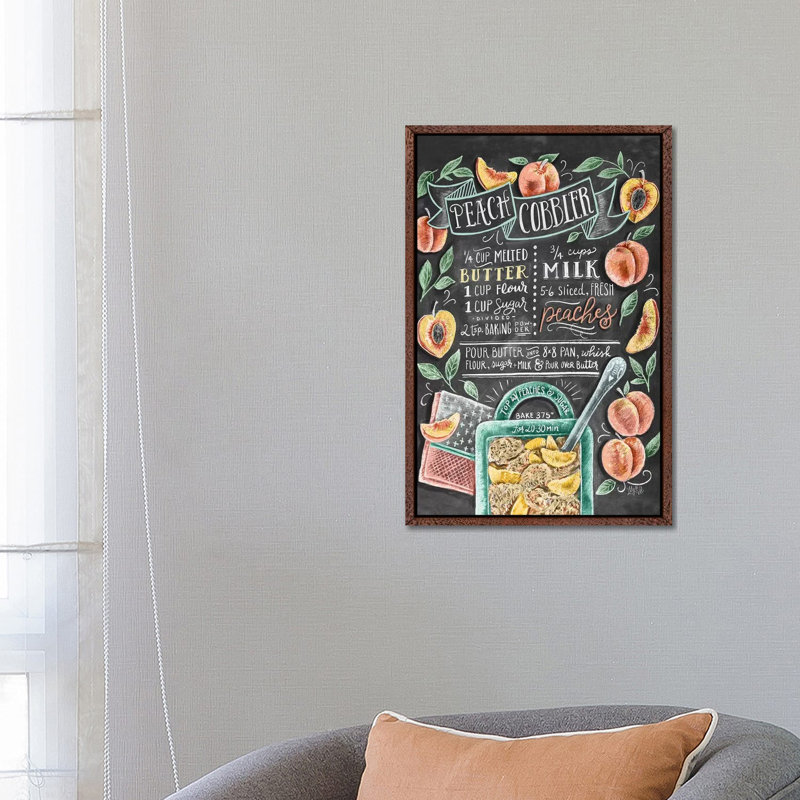 Peach Cobbler Recipe - Print on Canvas, 66.04cm H x 45.72cm W x 3.81cm D, Classic Brown Wood Floater Framed