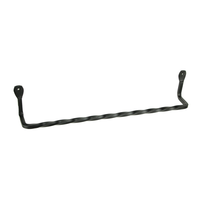 Rustic primitive black wrought iron towel bar, hand-forged wall-mounted holder for kitchen or bath — 17.25" L x 3.25" H x 2.75" W