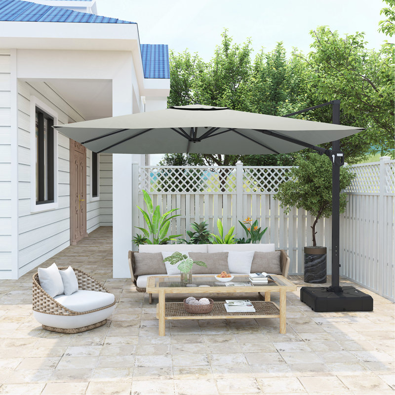 Parasol de terrasse carré déporté de 3,35 m (gris, base non incluse), Grey
