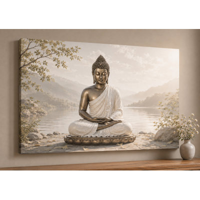 Large White Buddha Temple Wall Art Canvas Print 24x36 Inch Zen Spiritual Decor Fantasy Meditation Art for Bedroom Yoga Room - Ready to hang