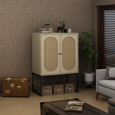 Rotin naturel, armoire haute à 2 portes Allen, rotin, tablette réglable intégrée, assemblage facile, armoire autoportante pour le salon, la chambre à coucher