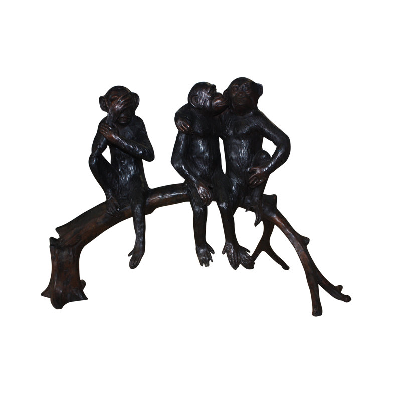 Three monkeys on a tree log - Bronze Statue -  Size: 27"L x 11"W x 18"H. 