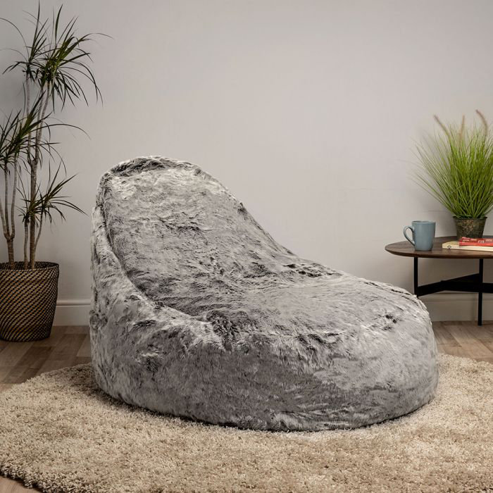 Faux Fur Giant Bean Bag Chair, Arctic Wolf Grey