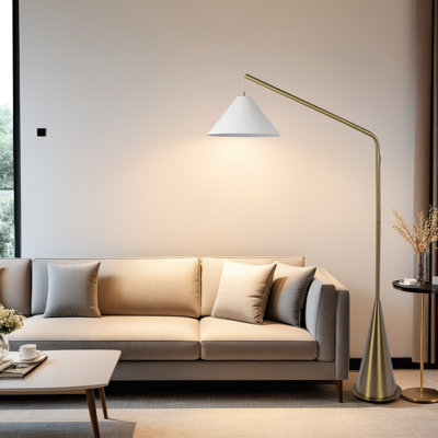 Lisbon Floor Lamp,Black, Fabric Shade, On/Off Switch, Cone Base, Modern Lighting, Compact & Stylish