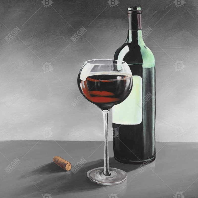 Bouteille de bourgogne - décor de toile gris gastronomie encadrée, H 37,25 po x l 37,25 po
