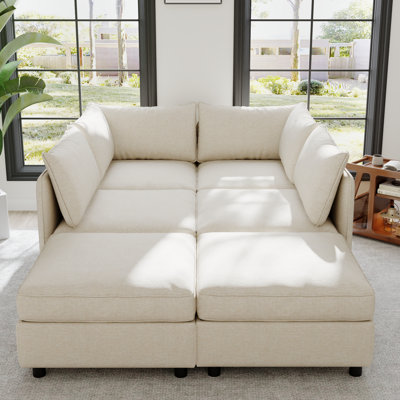 Canapé modulaire beige moderne avec rangement, canapé en tissu chenille pour la maison
