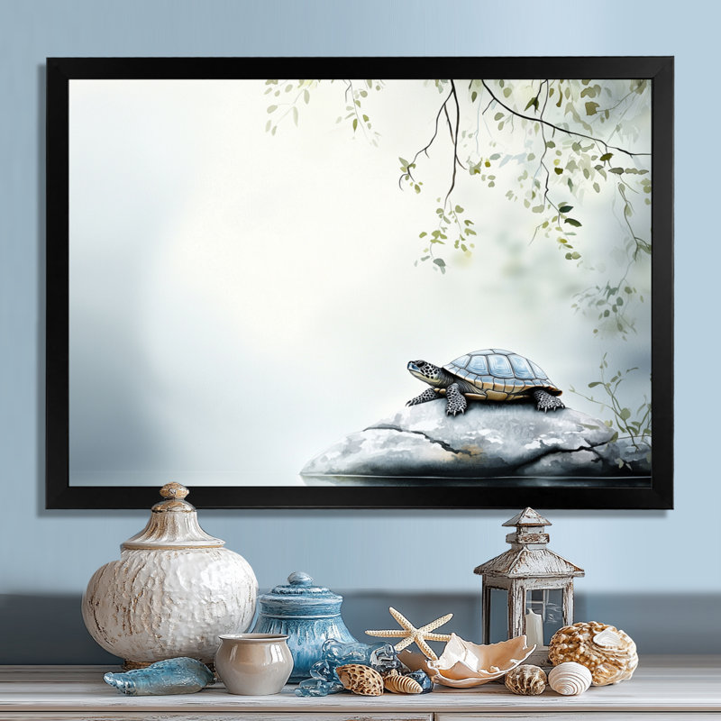 «Bambo Turtles Perch I - Tortue», reproduction d'art murale, 12" H x 20" W, Single Picture Framed Print without Mat, Black