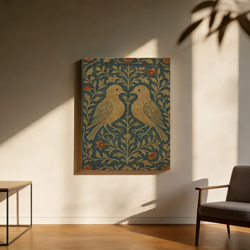 «Farmhouse Birds Botanical», art mural en bois à dos encastré, L 30 x l 20