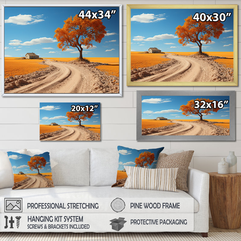 «Country Road Fields of Autumn», reproduction sur toile, Cadre simple noir, H 12 po x l 20 po x P 1 po