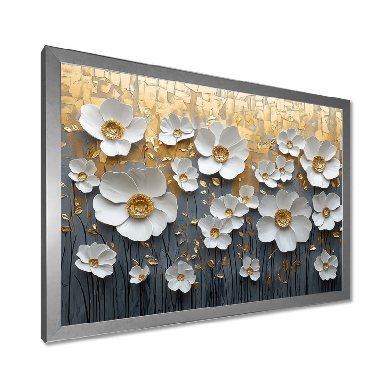 Mudasar, fleurs blanches et dorées, fleurs sauvages V - Art mural fleurs sauvages, Reproduction encadrée d'une seule photo