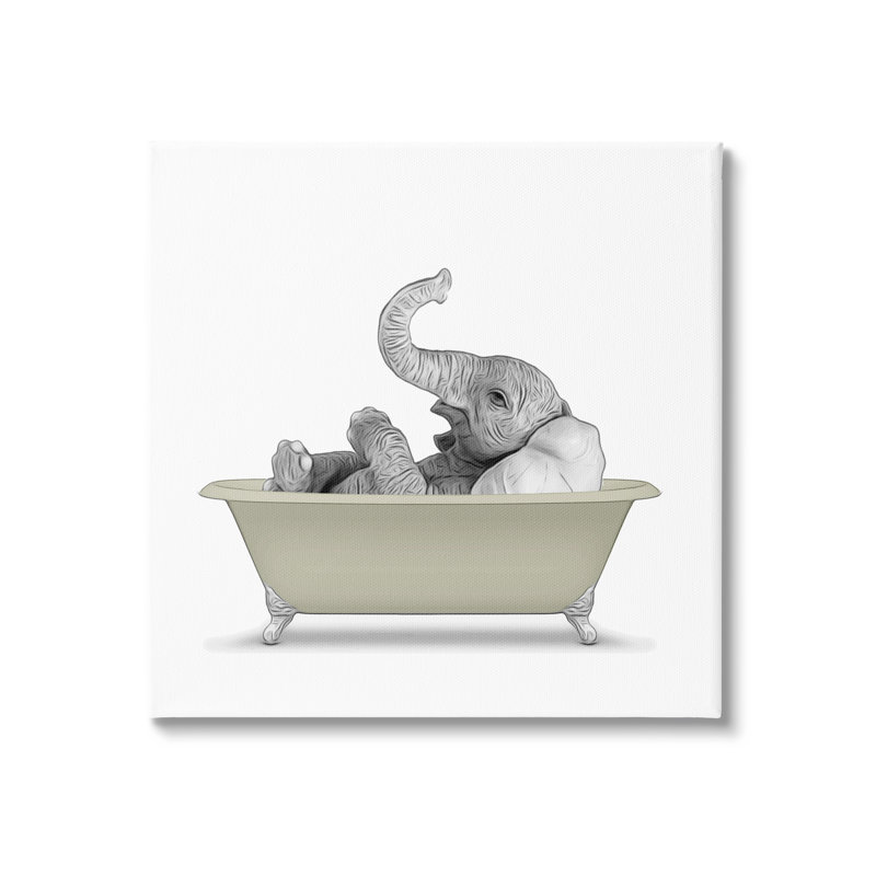 Illustration de salle de bain monochromatique à éléphant couché par Annalisa Latella - impression, Toile tendue