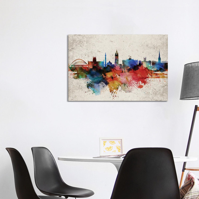 Newcastle Abstract Skyline by WallDecorAddict - Wrapped Canvas Painting, 66.04cm H x 101.6cm W x 1.9cm D