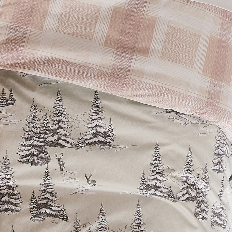 Ensemble de couette réversible de Noël « Grossiers Pins » de Southshore Fine Linens, en microfibre doublement brossée avec garnissage en fibres synthétiques, comprenant une couette et deux taies d’oreiller King (King/California King).