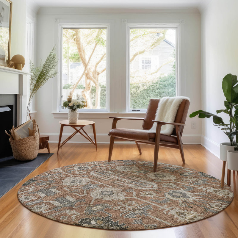 Premium Machine Washable Prisco Paprika Rug, Round 8'