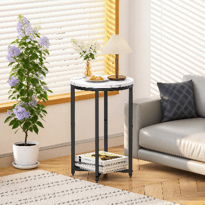 Modern Round End Table Set Of 2, Small Coffee Table Side Table, Faux Marble Modern Nightstand Sofa Side Table Bedside Table With Metal Frame For Livin