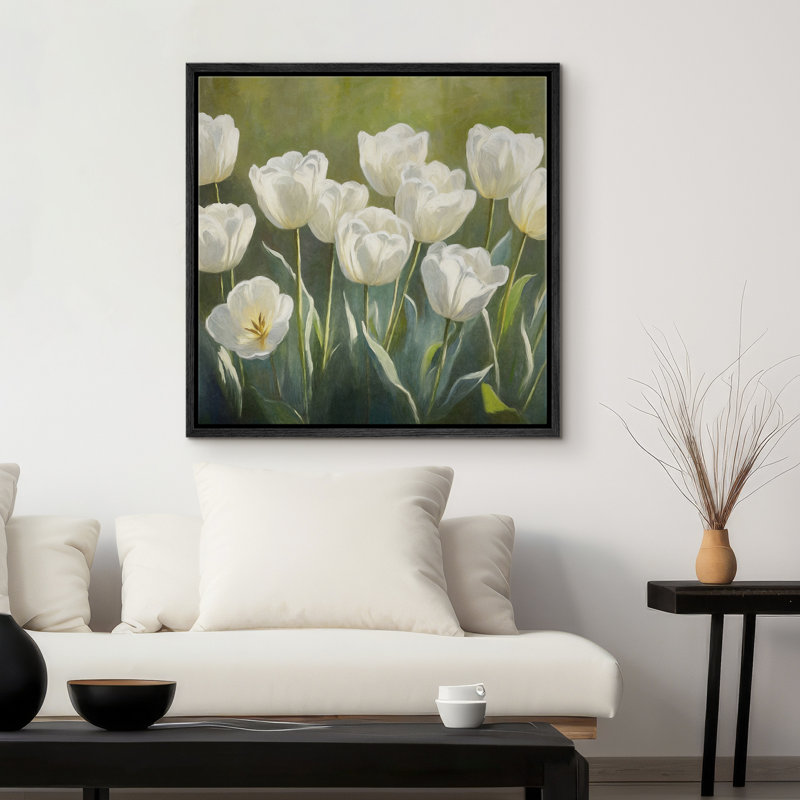 Reproduction d'art sur toile encadrée - œuvre d'art botanique florale rétro pour le décor du salon, H 24 po x l 24 po, Noir