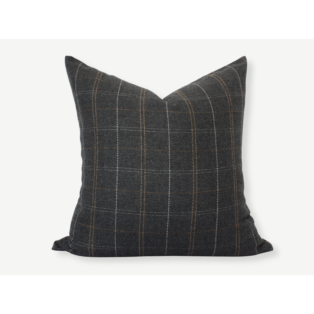 Plaid Throw Pillow Cover, Black and Brown Windowpane Pillow Cover Textileish
