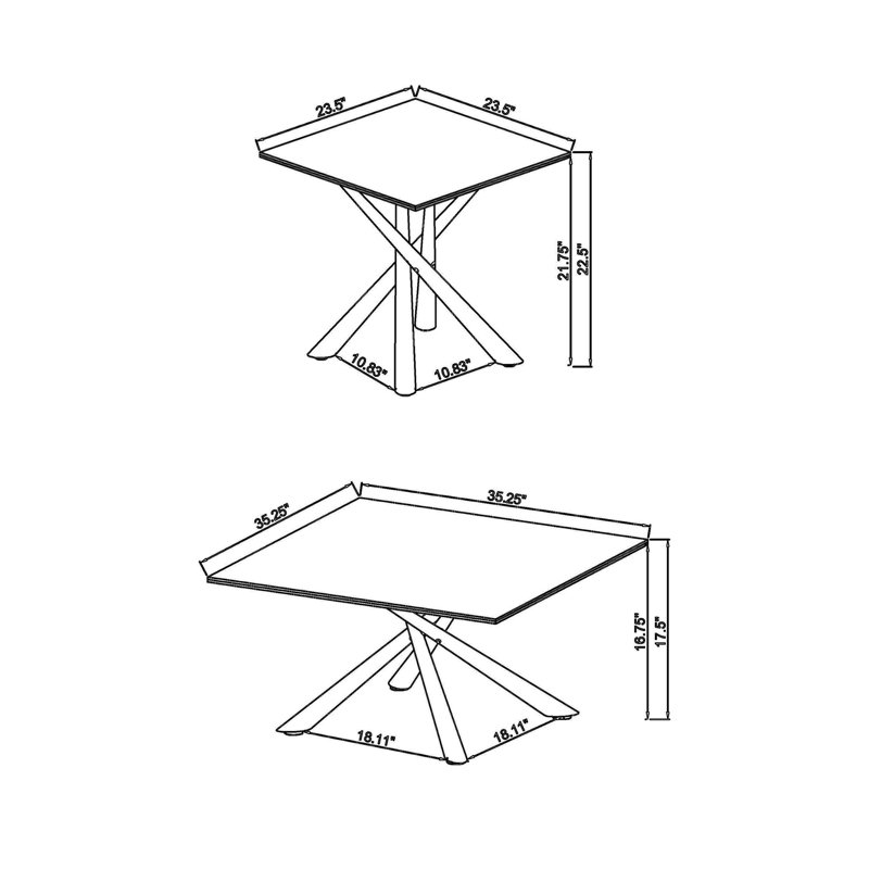 Ensemble de 2 tables basses et d'appoint Vello, plateau en pierre frittée, piètement en nickel noir