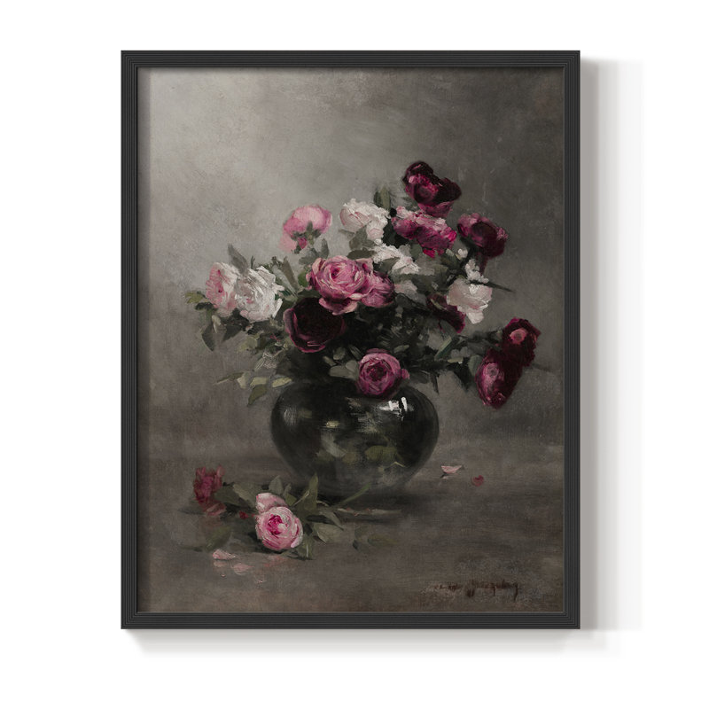 Vintage Floral Print CCLVII Framed Print - Solid Wood, H 30 po x l 24 po, Noir, noir, noir, noir