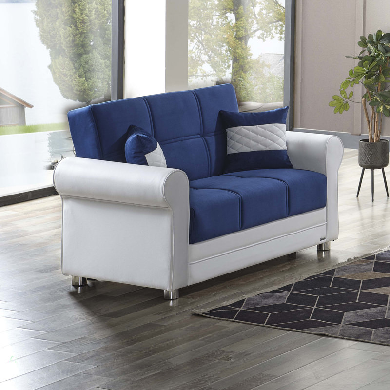 Causeuse convertible avec rangement Collection, PU, Bleu / blanc