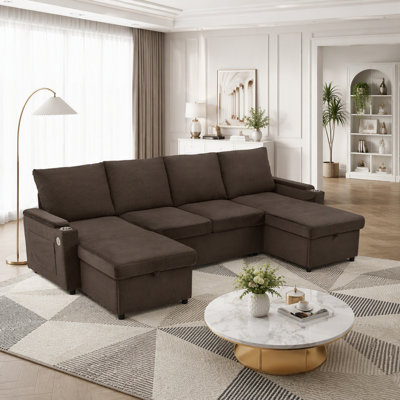 Canapé modulaire convertible en forme de U avec porte-gobelets, ports USB et rangement pour les salons modernes