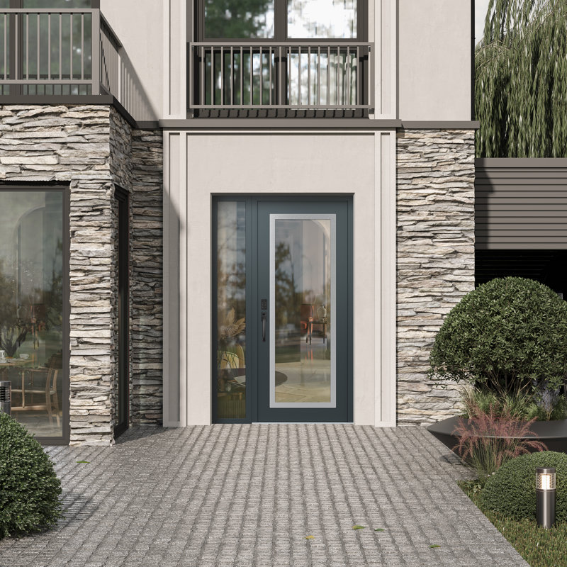 Panneau d'entrée en acier argenté anthracite / anthracite avec panneau latéral pré-monté, L 53,25 po x H 81,69 po, Oui, Clair