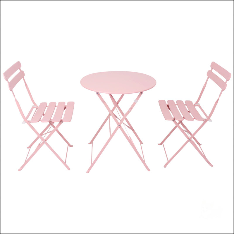 Ensemble de table bistro 3 pièces, table basse d'extérieur et 2 chaises d'appoint, Pink