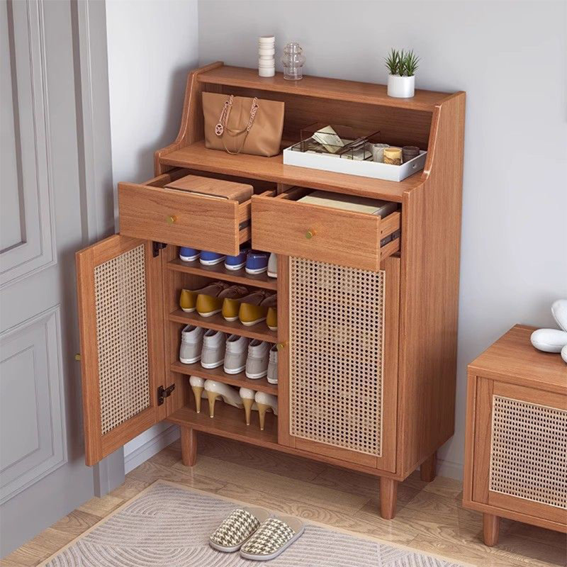 Armoire de rangement à chaussures tissée pour porte, Brun-roux