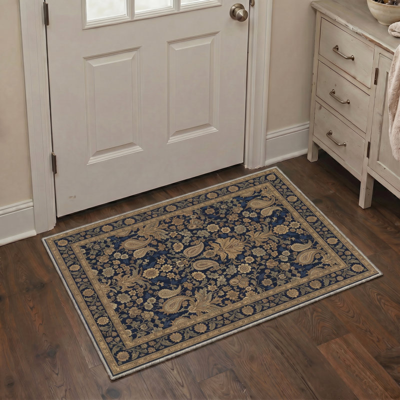 Allendale Arcadia Vintage Floral Machine Washable Brown / Black Indoor Area Rug with Non-Slip Backing, Rectangle 8' x 10'