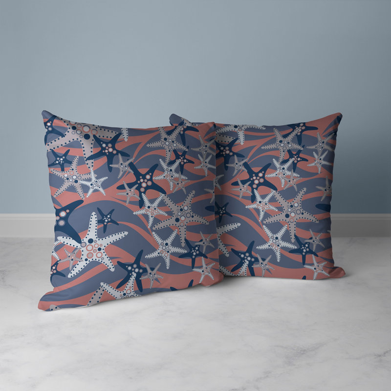 Coussin réversible Starfish Sway, H 18 po x l 18 po, Bleu / brun / rose