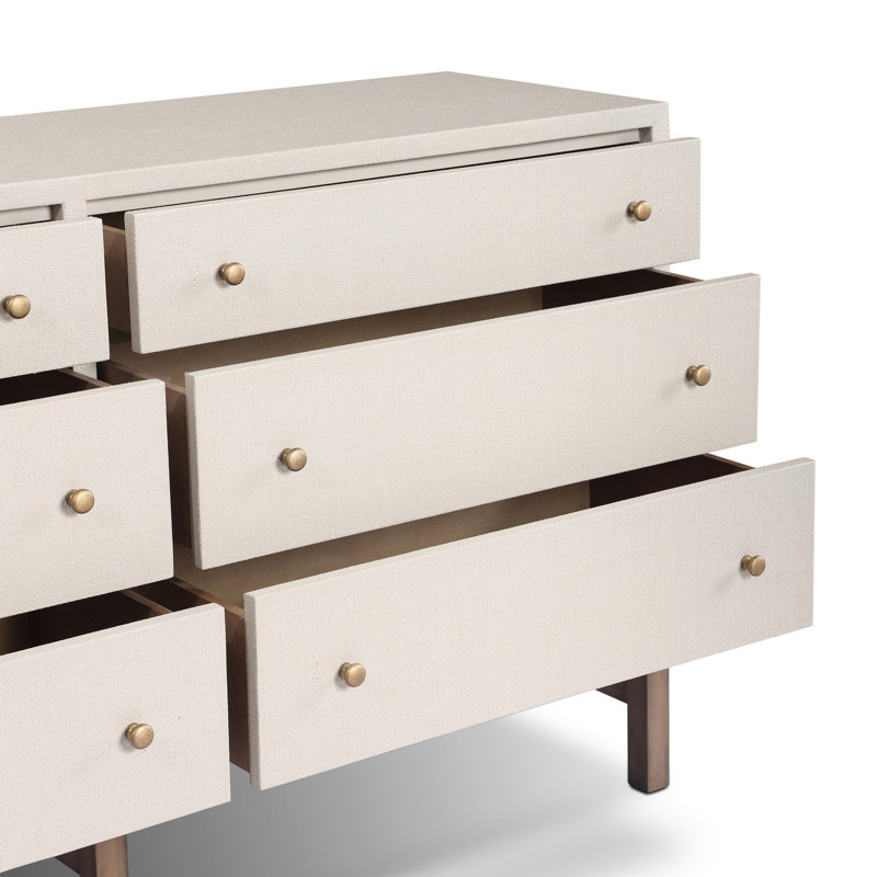 Fiona 6 Drawer Dresser - Black Raffia, Ivory Painted Raffia
