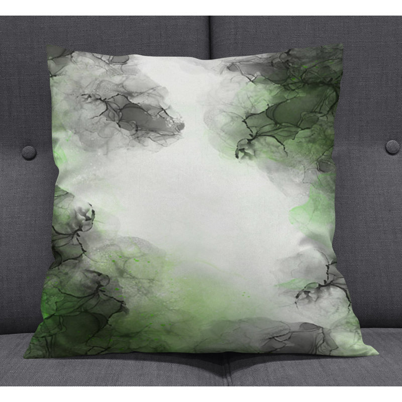 Throw Pillow With Insert, Black/Green Abstract 2, 18"H x 18"W