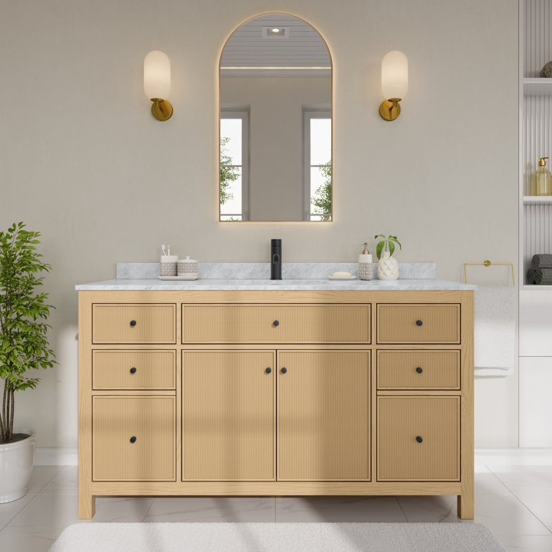 Ensemble de meuble-lavabo simple autoportant 48 po avec plateau en marbre Pendry, Noir mat, 60"