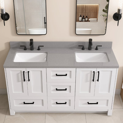 54 in W × 22 in D Gray Double Sink Vanity Top with 8 in Widespread 3 Hole Faucet Configuration