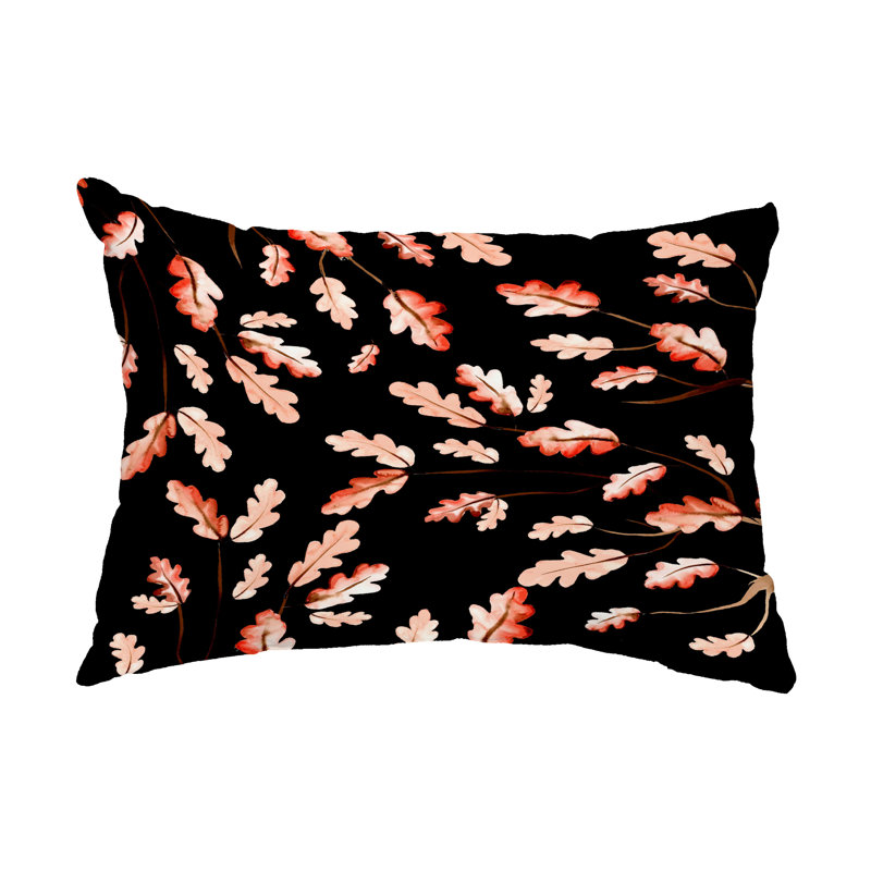  Housse de coussin rectangulaire d'extérieur Eaton Wild Oak Leaves, Noir