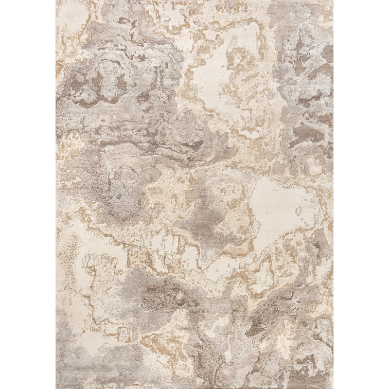 Tapis beige et taupe noué à la main de haute qualité, Rectangle de 5 pi x 8 pi