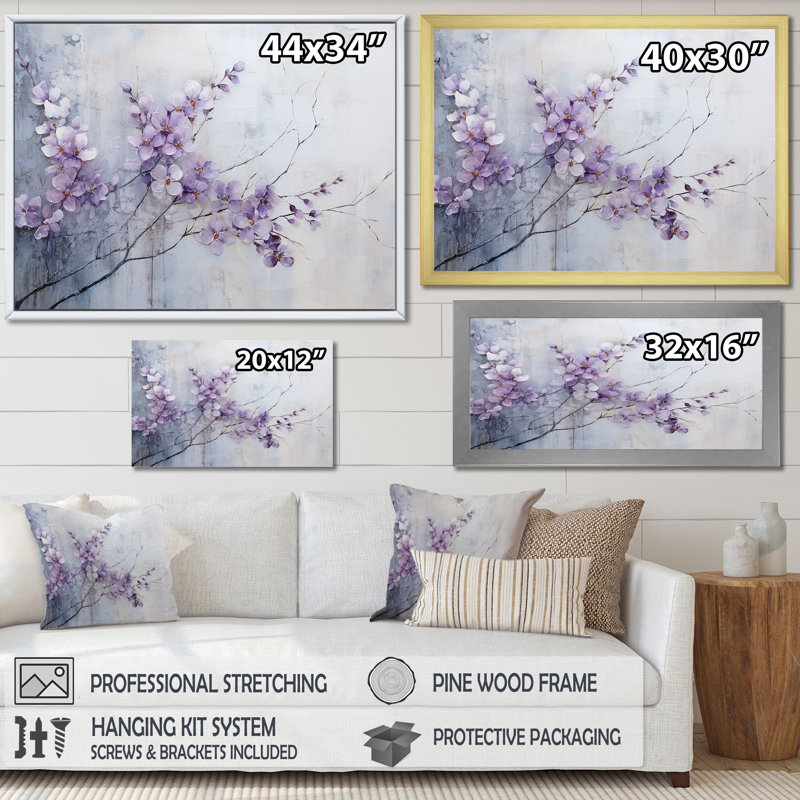 Art mural violet pour le salon, H 12 po x l 20 po x P 1 po, Cadre naturel flottant