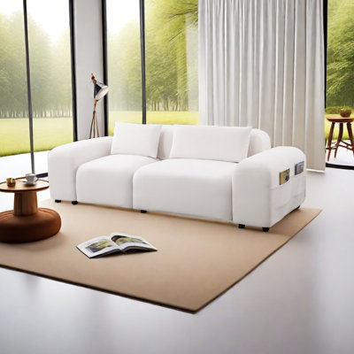 Aleksandur 92" 2-Piece White Microfiber Minimalistic Cloud Sofa