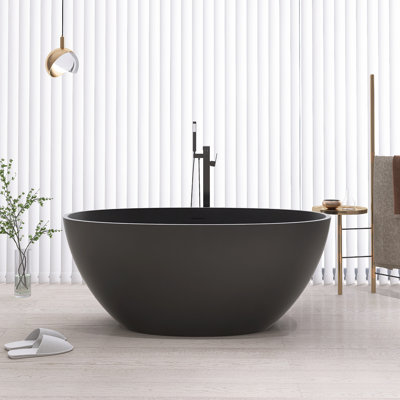 55-Inch Freestanding Solid Surface Bathtub With Drain
