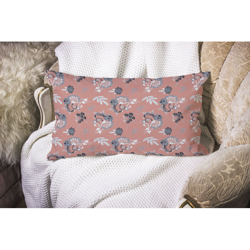 Rose Dreams  Rectangular Throw Pillow, Blue/Pink