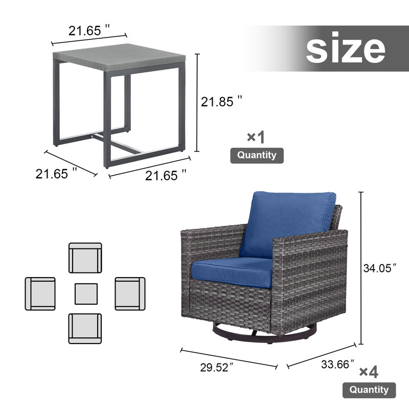 Nazime Ekon Patio Chair with Cushions, Blue