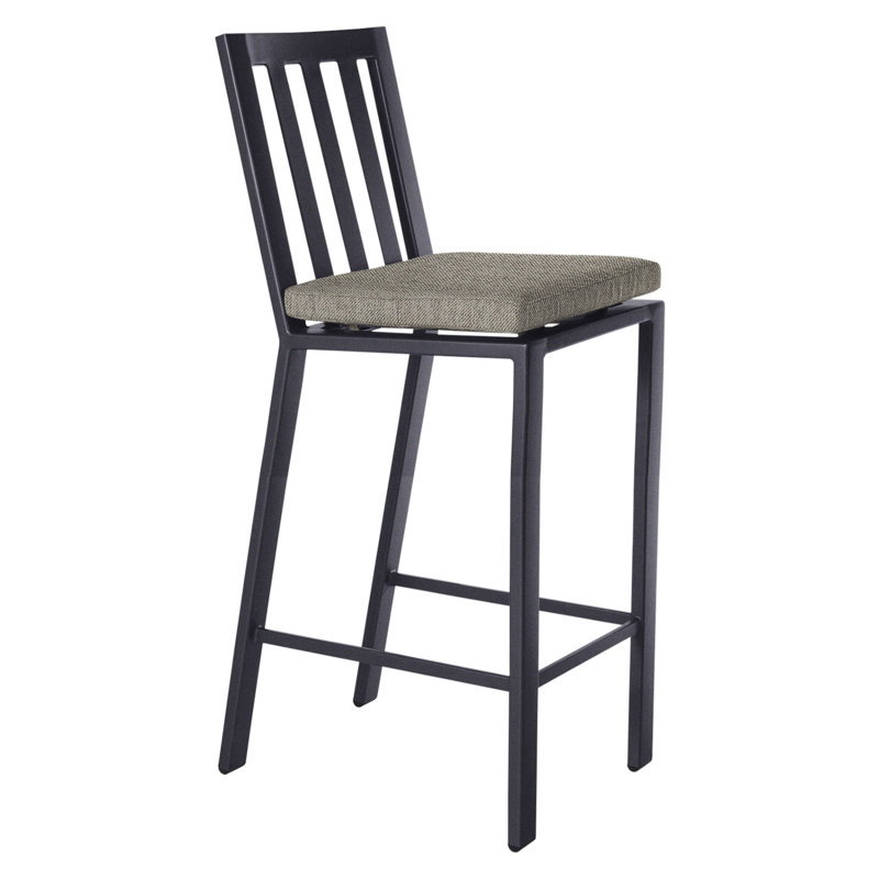 Aris Outdoor Bar Stool, Graphite, Alcazar Redwood, 31.75"