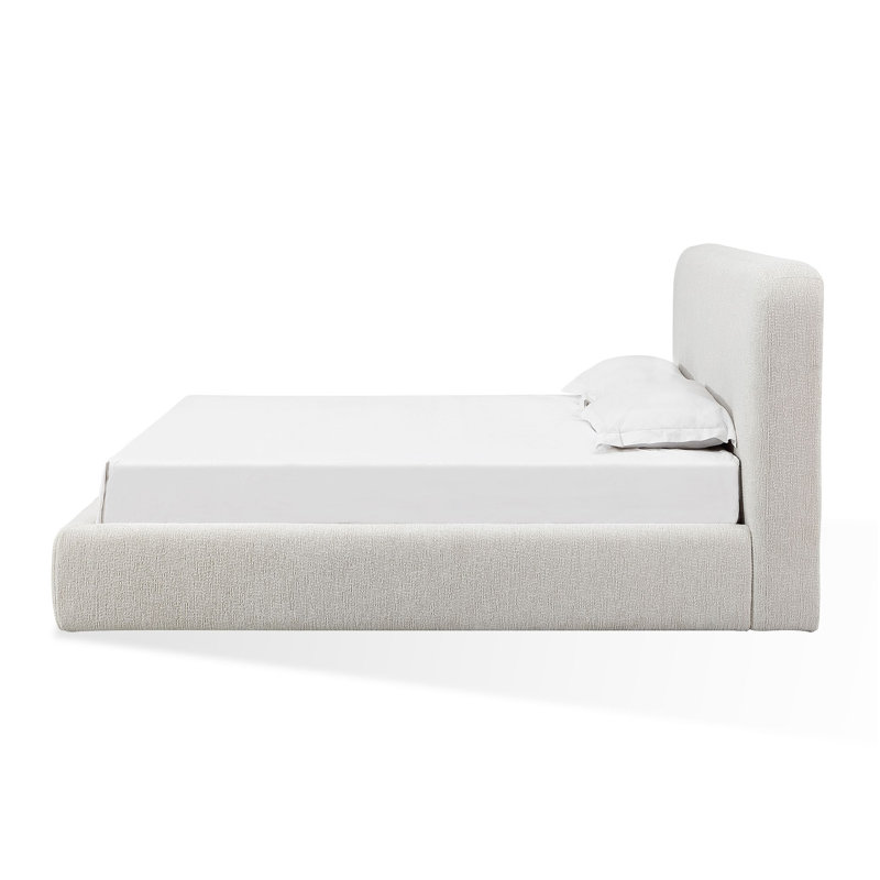 Elora Upholstered Platform Bed In Whitewashed Chenille, Queen, Whitewashed