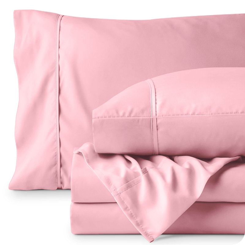Microfiber Sheet Set with Bonus Pillowcase Set, Light Pink, Twin