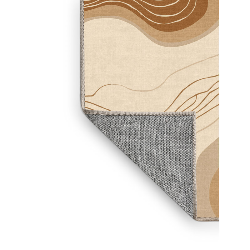 Machine Washable Bemott Eclectic Abstract Rug in Beige – Beige Binding, 4x6