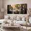 Ensemble de 3 tableaux sur toile tendue représentant un héron dans un marais brumeux-1260170628