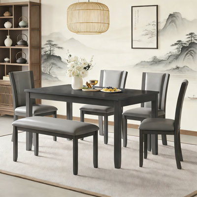 6 Piece Wooden Schweizer with 4 high back Chairs and benches